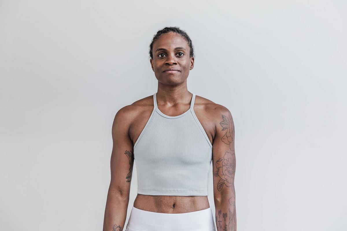 Nobull Halter Crop Ribbed Women\'s Tank Tops Grey | Australia (IL4250)